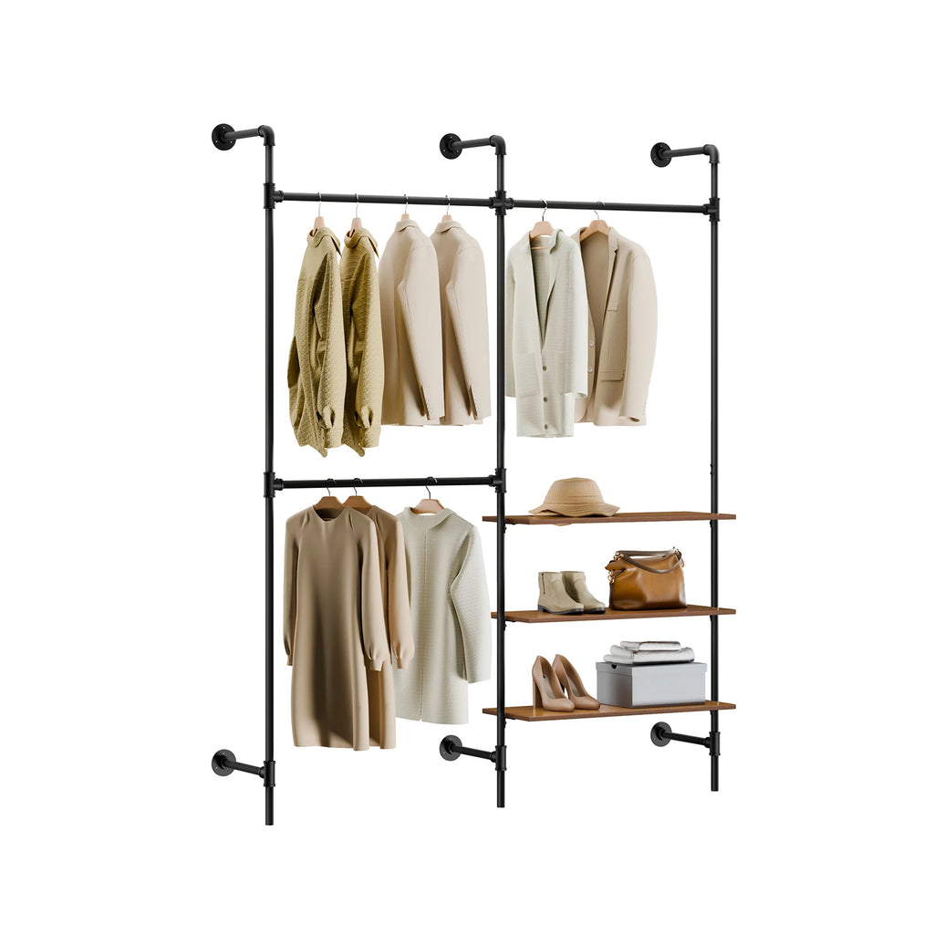 SoBuy KLS18-SCH wall mounted dresses stand with 3 dresses rods & 3 MDF storage space-saving open dresses cabinet