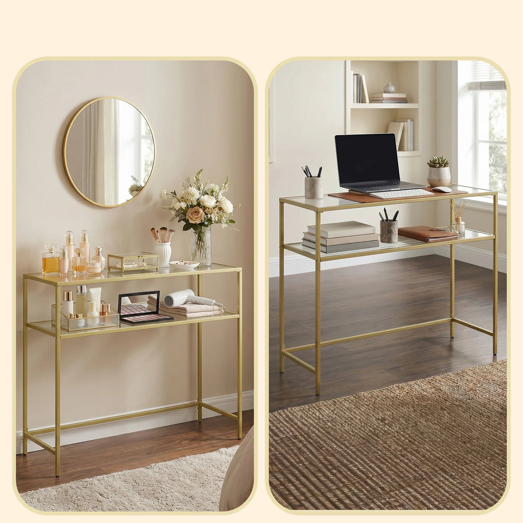 VASAGLE Table Console, Dessus en Verre Trempé, Montage Facile