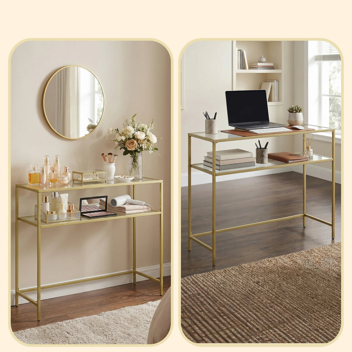VASAGLE Table Console, Dessus en Verre Trempé, Montage Facile
