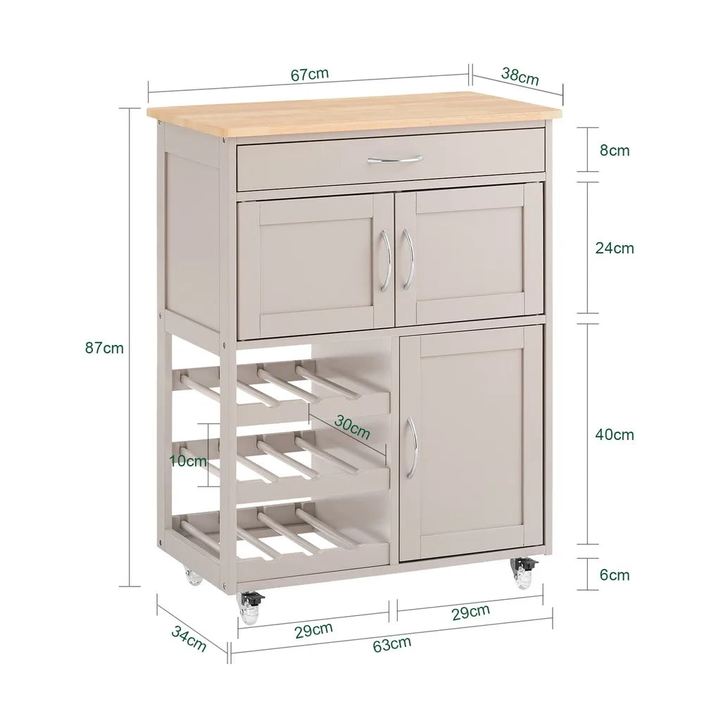 SoBuy FKW45-KA kitchen cart with one drawer, khaki, 67x38x86 cm, modern design
