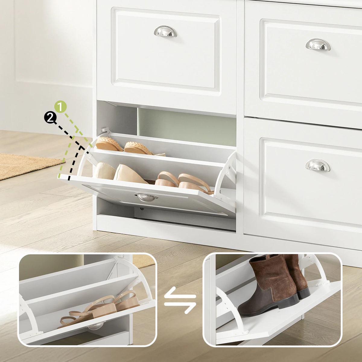 SoBuy FSR79 Shoe Cabinet with 4 flaps, Narrow Shoe Dumpster with 8 shelves, Adjustable shoe rack for hallway, 105x82x24