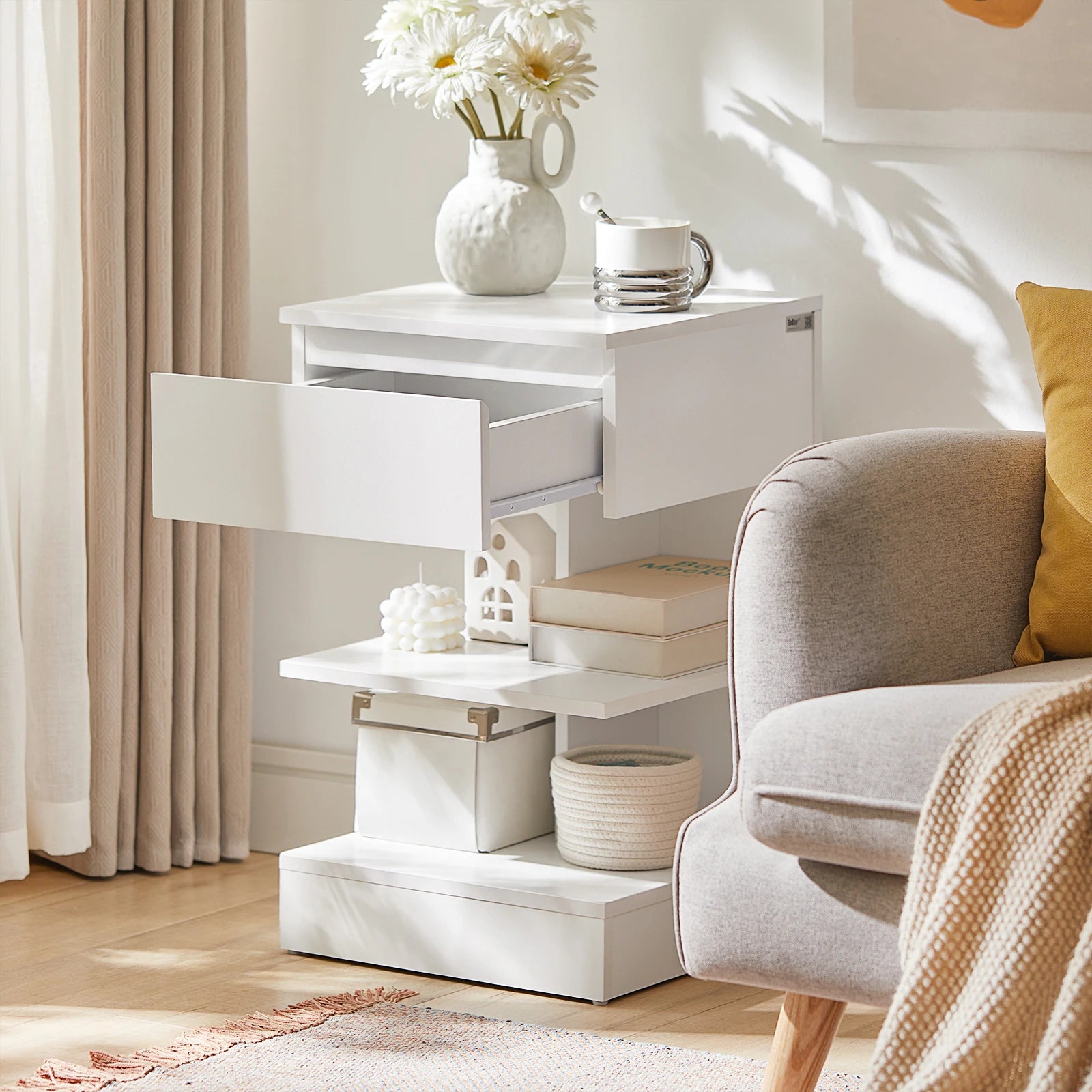 SoBuy FBT49 side table bedside table bedside cabinet dresser with 1 drawer and 3 shelves BHT approx.: 39x65x39cm