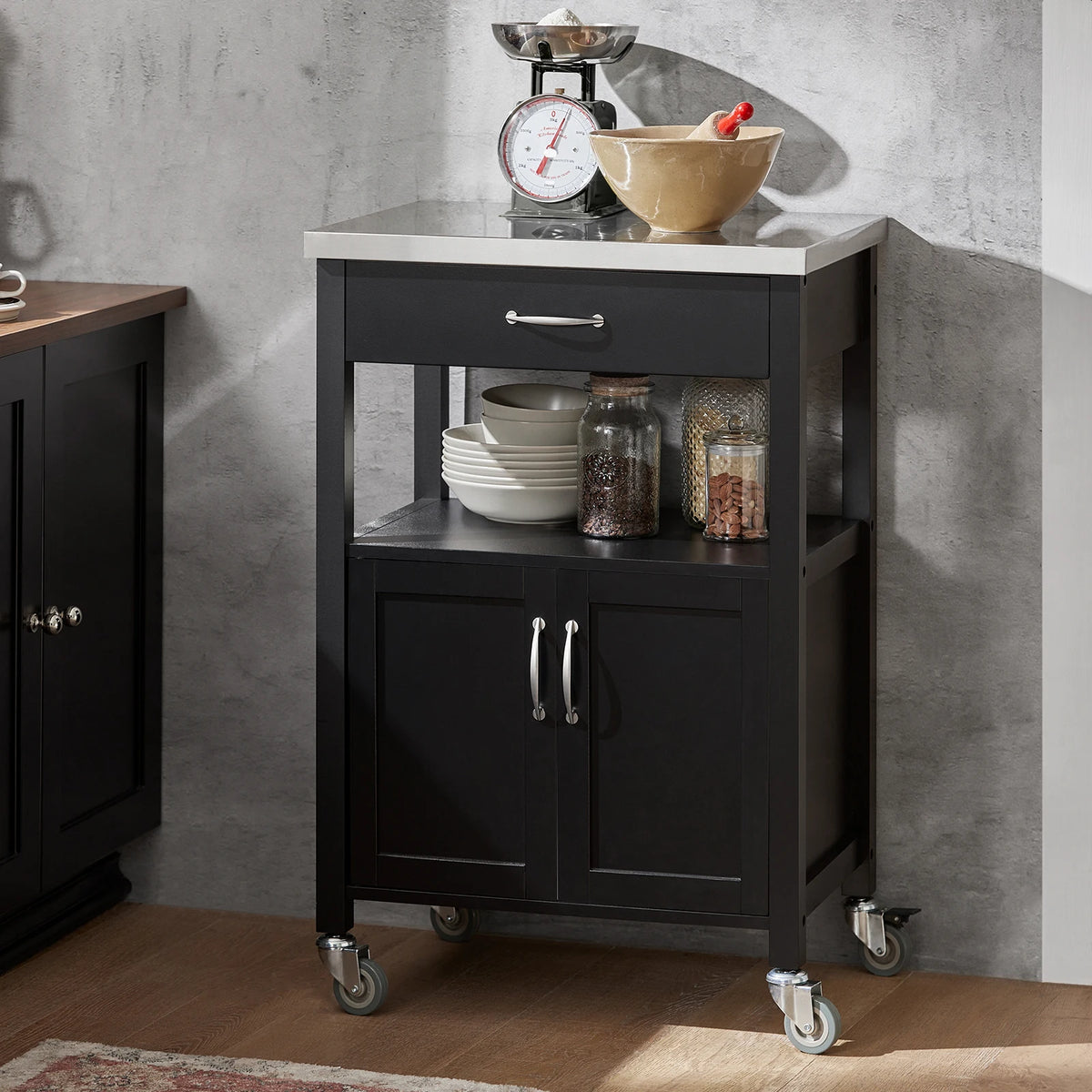 SoBuy FKW22 rubber kitchen trolley Wood serving trolley trolley narrow drink trolley for office kitchen living room dining room