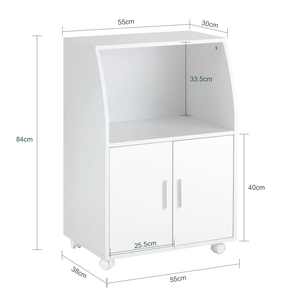 SoBuy FRG241-W Kitchen wardrobe Kitchen Trolley Roll wardrobe Beverage Trolley Microwave wardrobe with 2 shelves and 2 doors