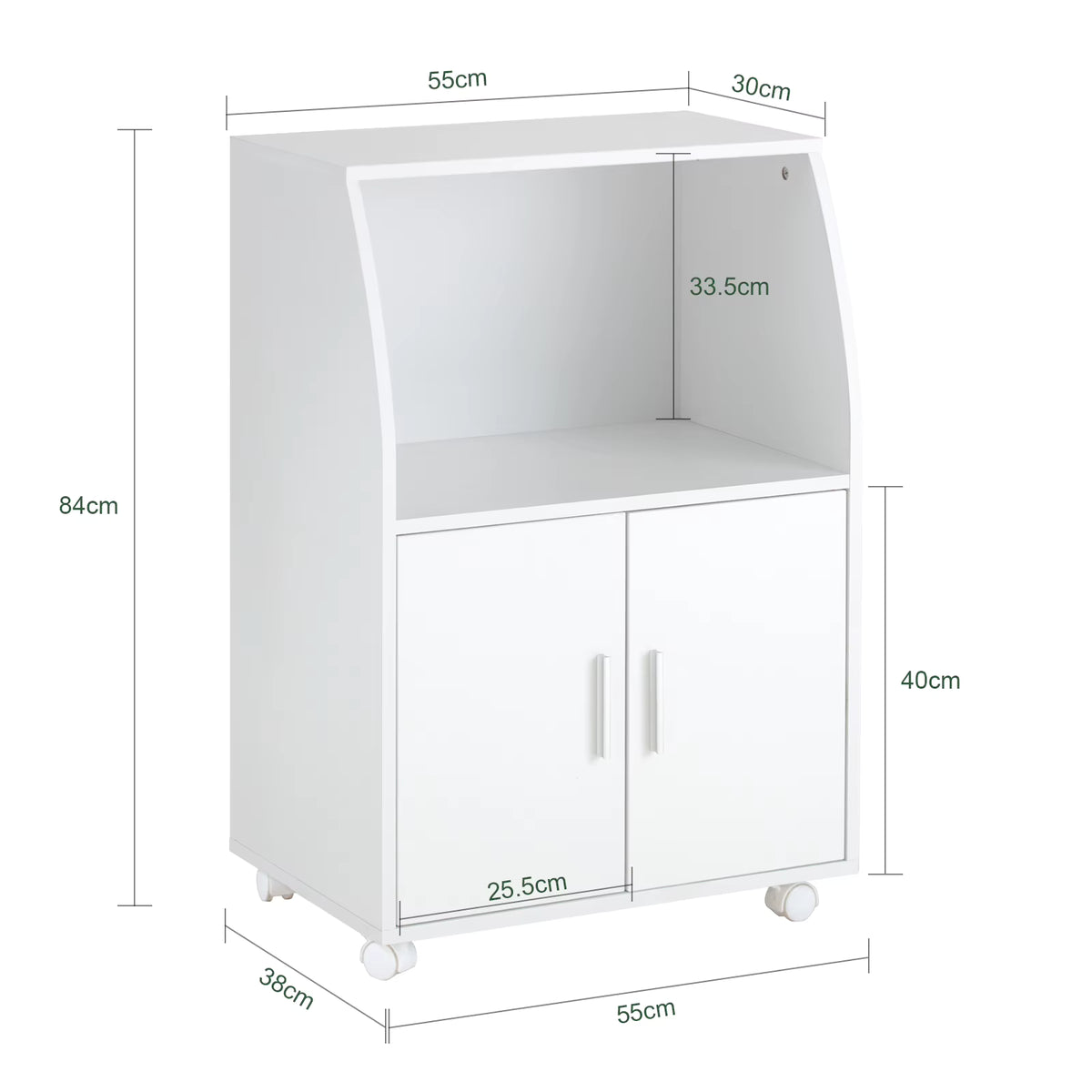 SoBuy FRG241-W Kitchen wardrobe Kitchen Trolley Roll wardrobe Beverage Trolley Microwave wardrobe with 2 shelves and 2 doors