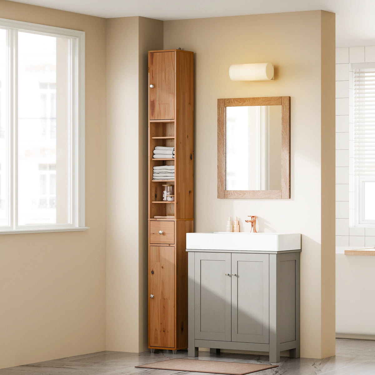 SoBuy BZR34-II Bath wardrobe High wardrobe Narsy with Adjustable Floors Water Repellent Wood Space Saving Bath furniture 20x180x20