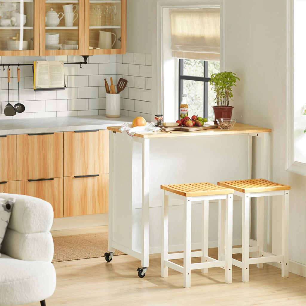 SoBuy FKW74-WN serving trolley with roller trolley kitchen kitchen shelf standing shelf kitchen White-natural 98x94x58CM