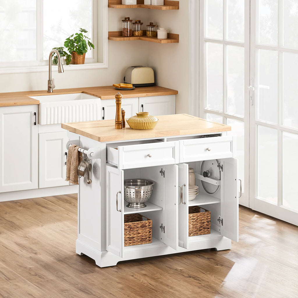 SoBuy FKW71-II Kitchen Island with pull-out work plate and drawers Barcart for kitchen 115x92x(46-71)cm