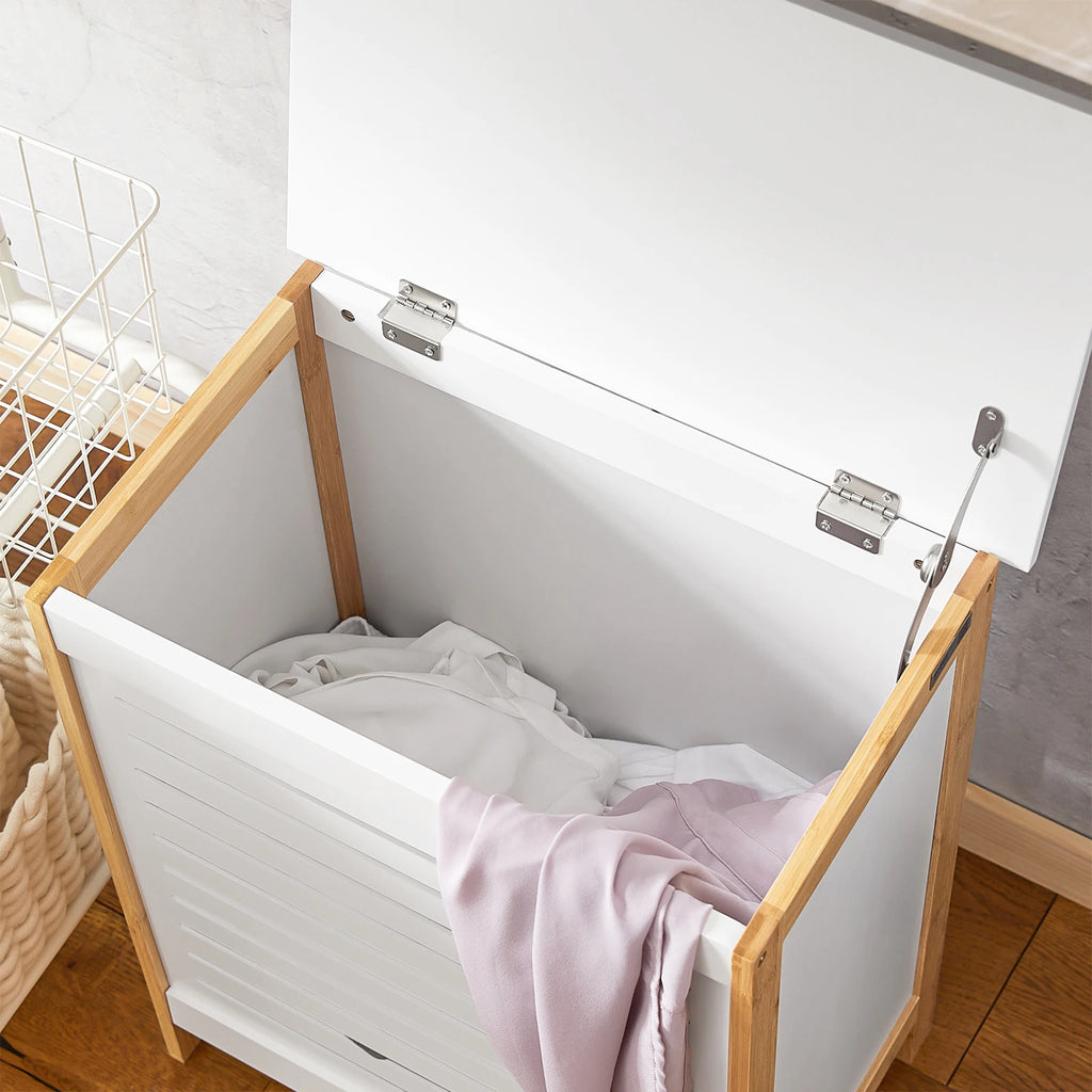 SoBuy FSS66-WN Laundry chest laundry basket laundry collector laundry bin with lid laundry box white natural