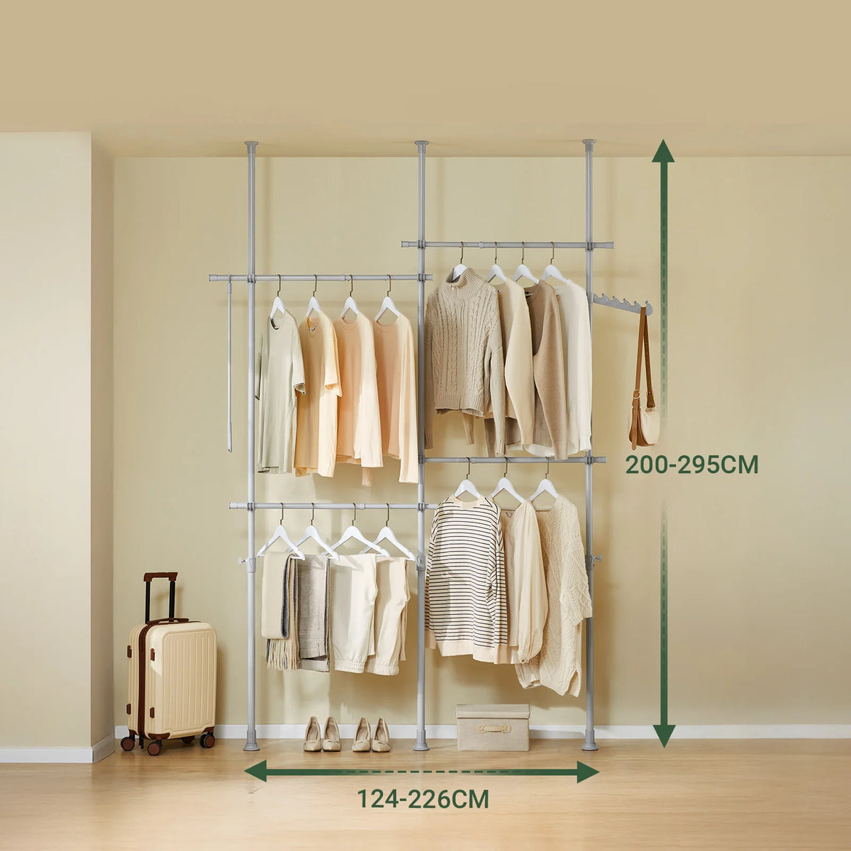 SoBuy KLS04-II Telescopic dresses stand Robust dresses Bar Adjustable Open dresses Cabinet with Storage for Sleeping Cart