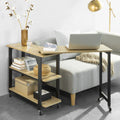SoBuy FWT83 L-shaped side table with 2 shelves Sofa table with wheels corner desk worktable industrial design