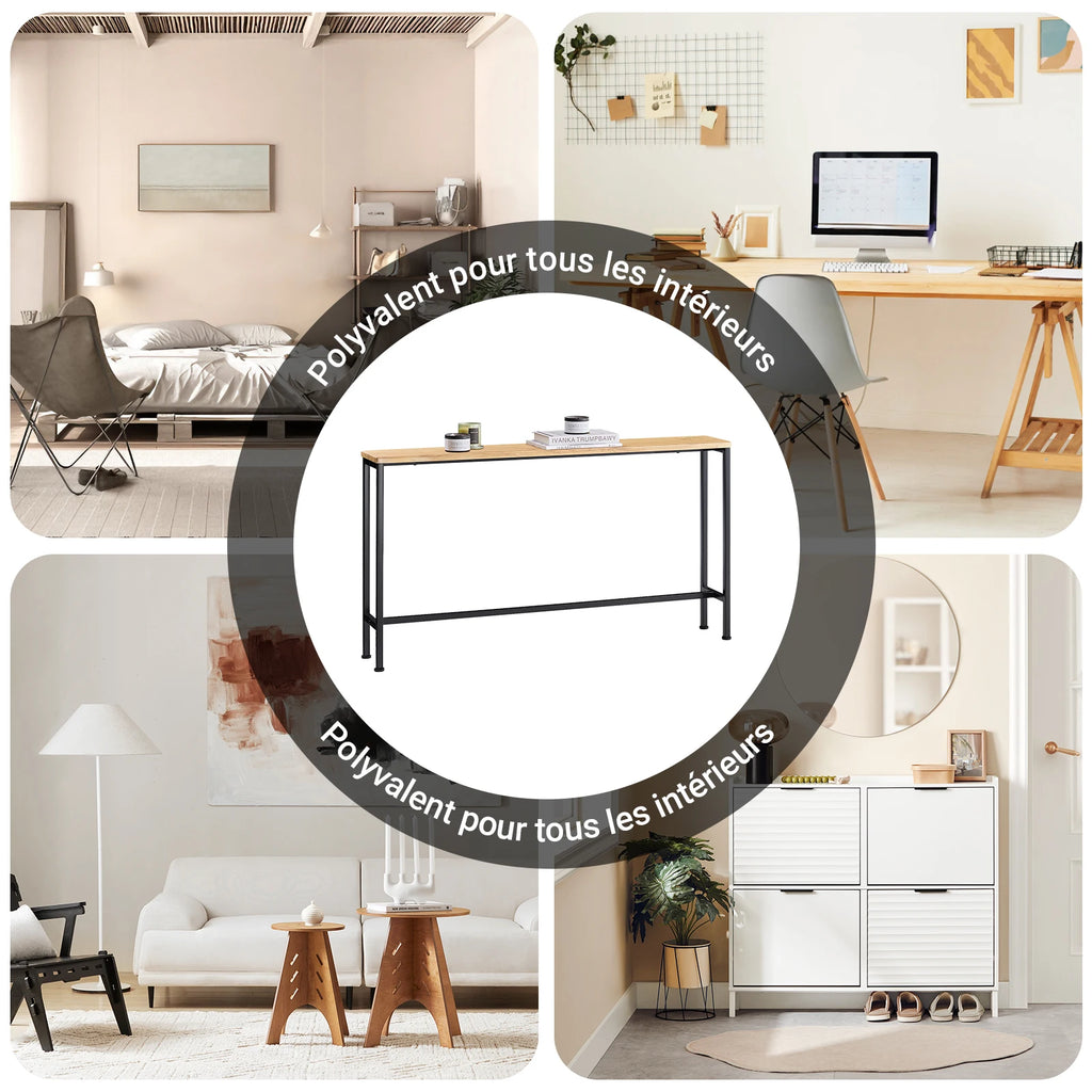 SoBuy FSB19-E console table narrow hallway table – console tables for the living room, vintage metal sideboard, robust design – ideal for hallway furniture, office – natural & black, 120x65x20cm