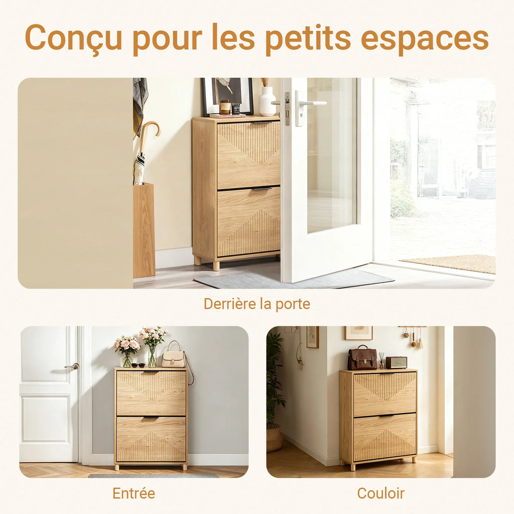 SoBuy FSR200-II-N narrow shoe rack for the hallway, tilting shoe cabinet with a wood-look finish, shoe cabinet with tip-over protection for 8 pairs of shoes, closed shoe rack, small chest of drawers, shoe cabinet W60xH83xD24