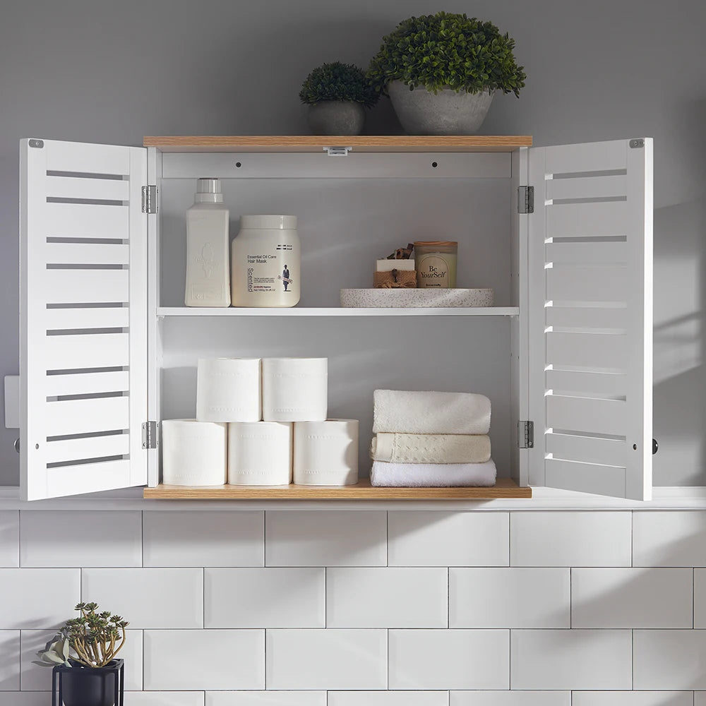 SoBuy BZR42-W Hanging wardrobe with Slat Doors Wall Cabinet Hanging wardrobe Kitchen wardrobe Medicine wardrobe Bathroom furniture