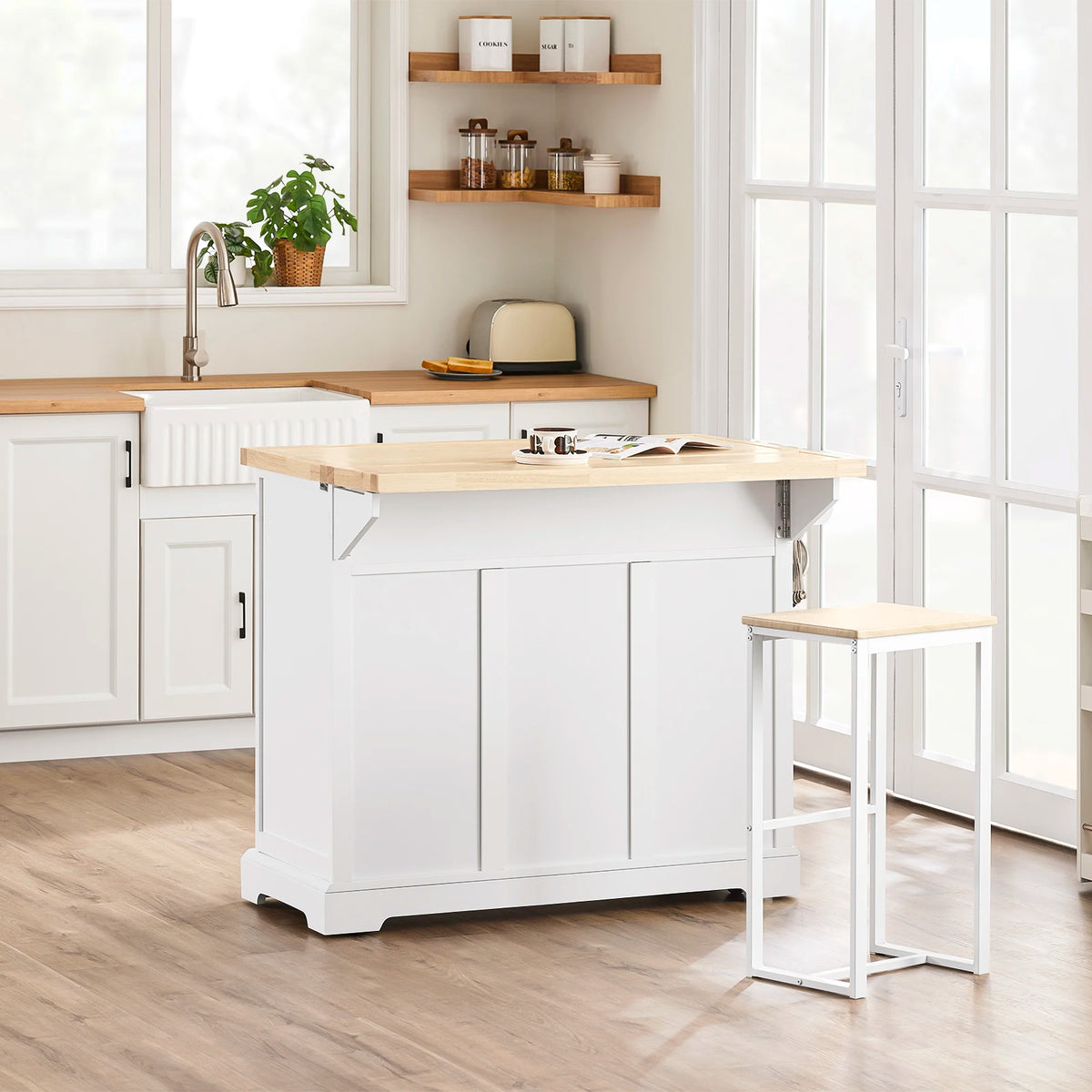 SoBuy FKW71-II Kitchen Island with pull-out work plate and drawers Barcart for kitchen 115x92x(46-71)cm