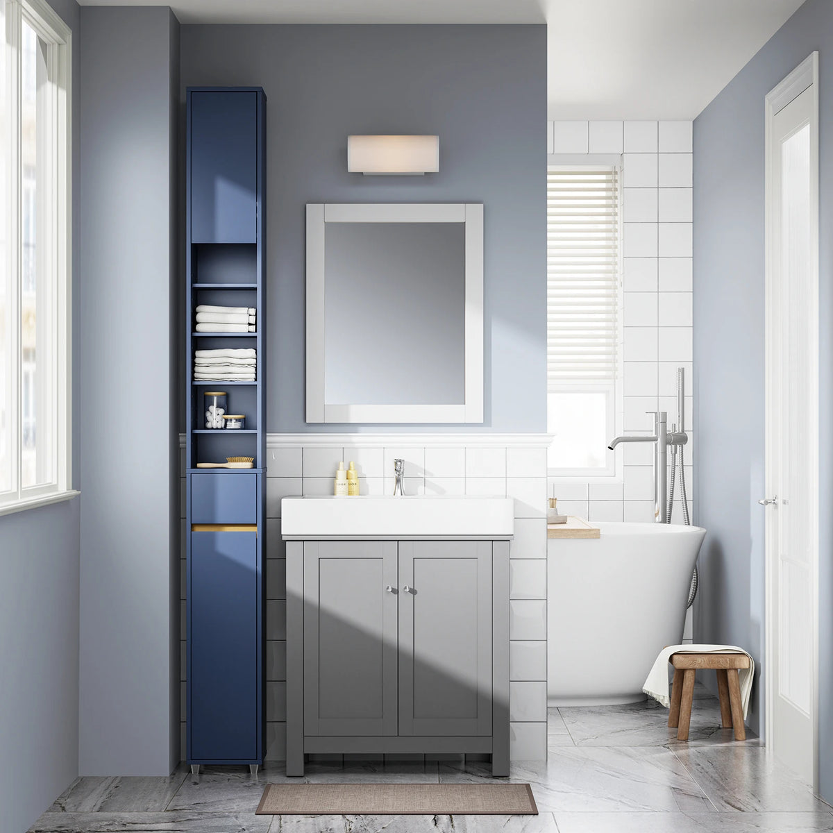 SoBuy BZR34-II Bath wardrobe High wardrobe Narsy with Adjustable Floors Water Repellent Wood Space Saving Bath furniture 20x180x20