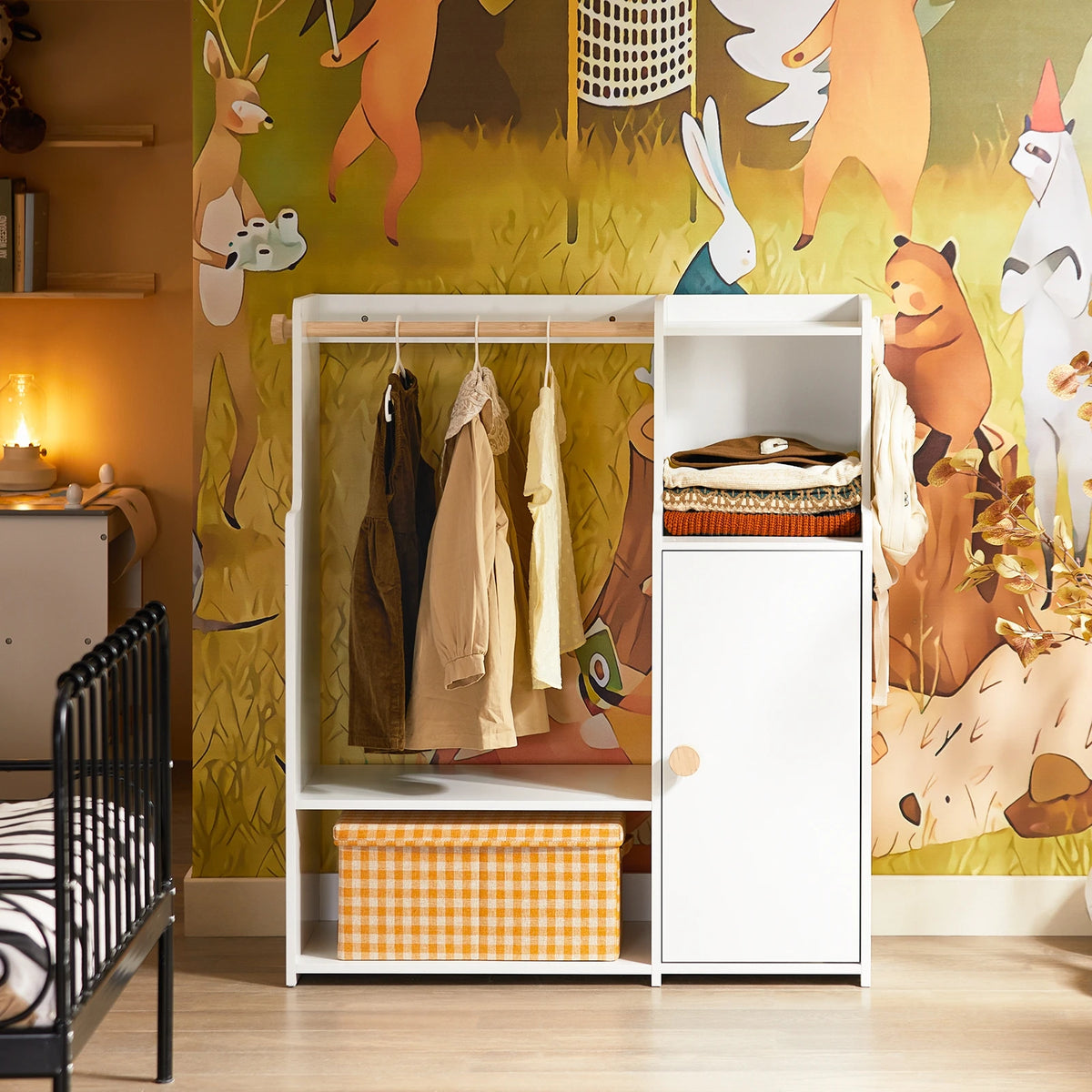SoBuy KMB110-W Children's wardrobe closet Children's Shelf with Doors wardrobe Children Shelf Stand wardrobe White 94x110x35