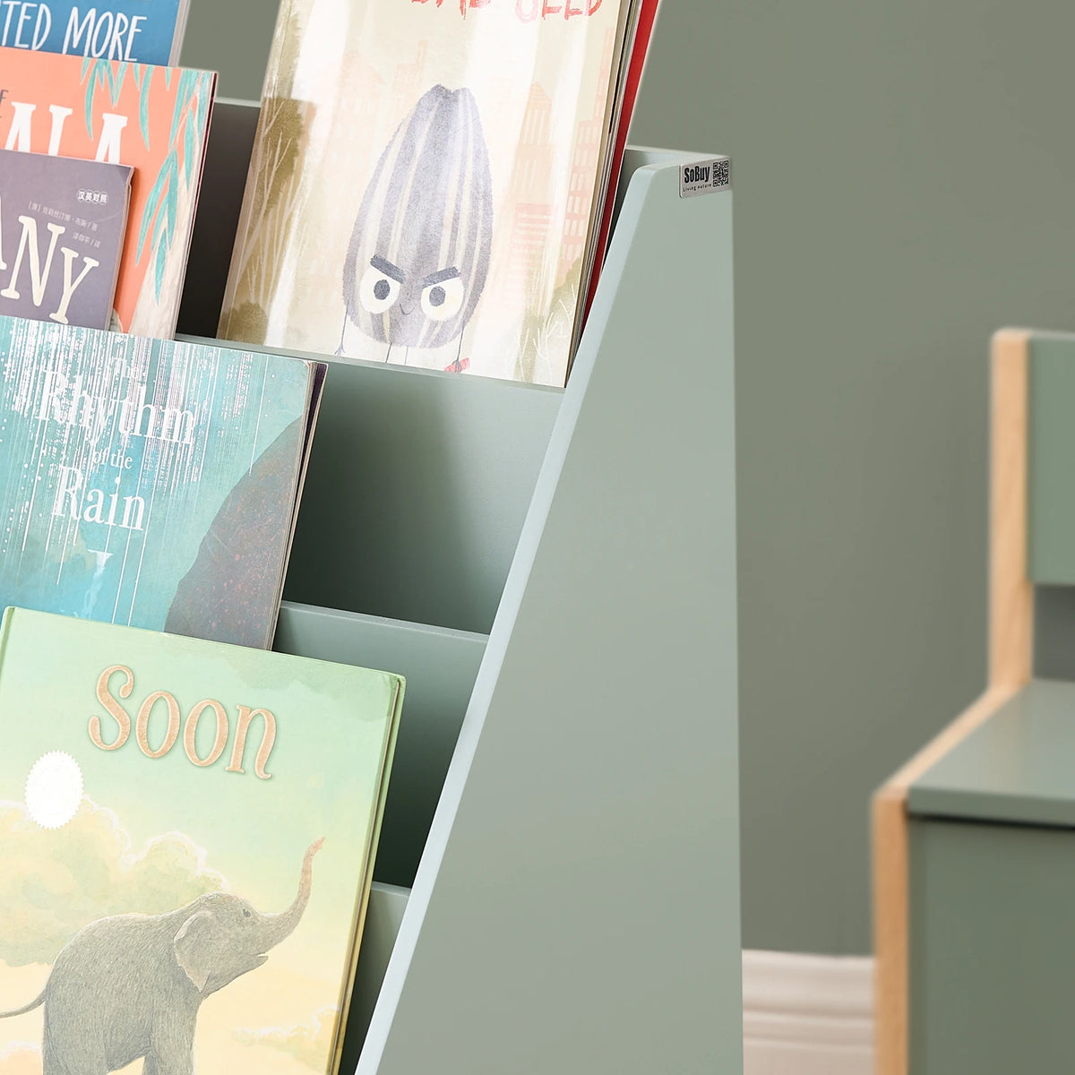 SoBuy KMB95-GR Children's Bookshelf with 4 Shelves and Removable toys chest Green Natural BHT approx. 62x80x30cm