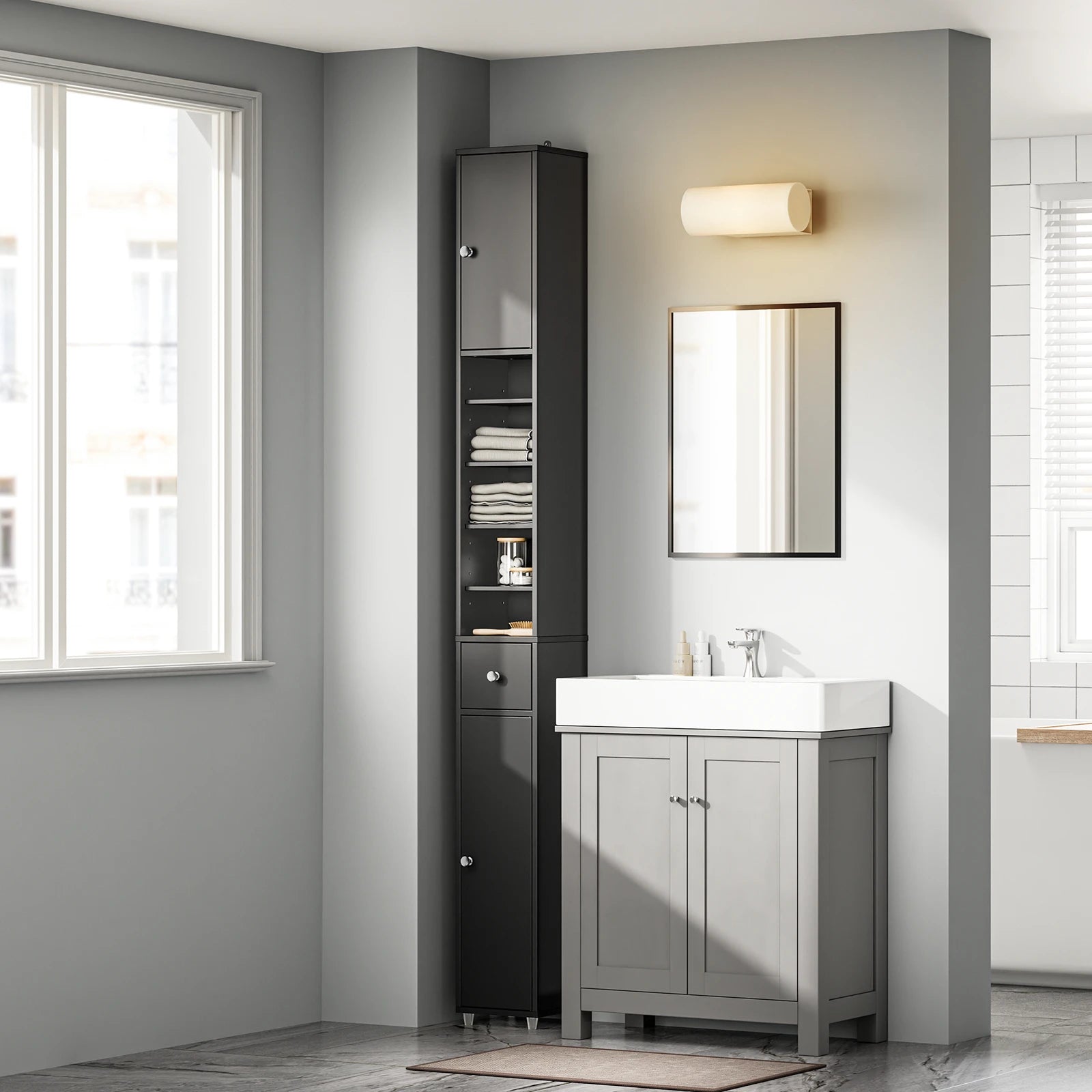 SoBuy BZR34-II Bath wardrobe High wardrobe Narsy with Adjustable Floors Water Repellent Wood Space Saving Bath furniture 20x180x20