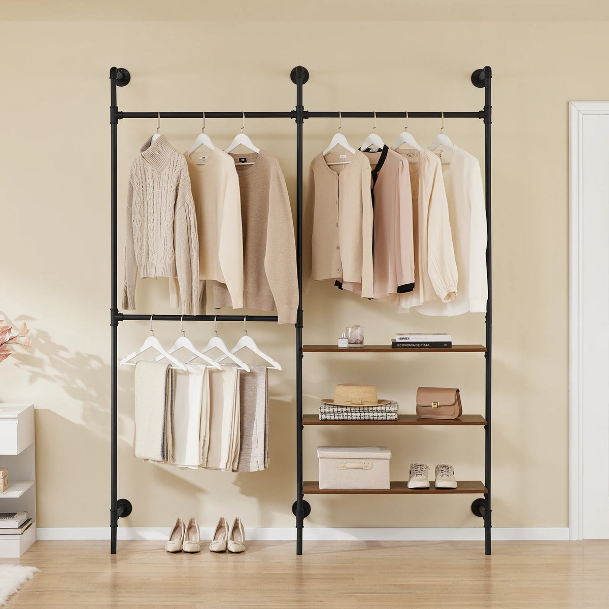 SoBuy KLS18-SCH wall mounted dresses stand with 3 dresses rods & 3 MDF storage space-saving open dresses cabinet