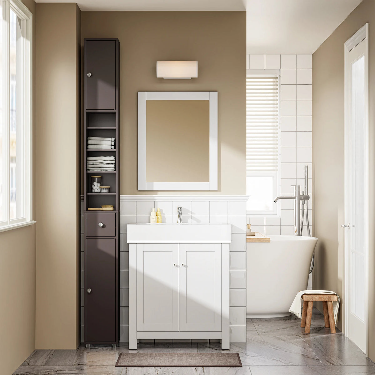 SoBuy BZR34-II Bath wardrobe High wardrobe Narsy with Adjustable Floors Water Repellent Wood Space Saving Bath furniture 20x180x20