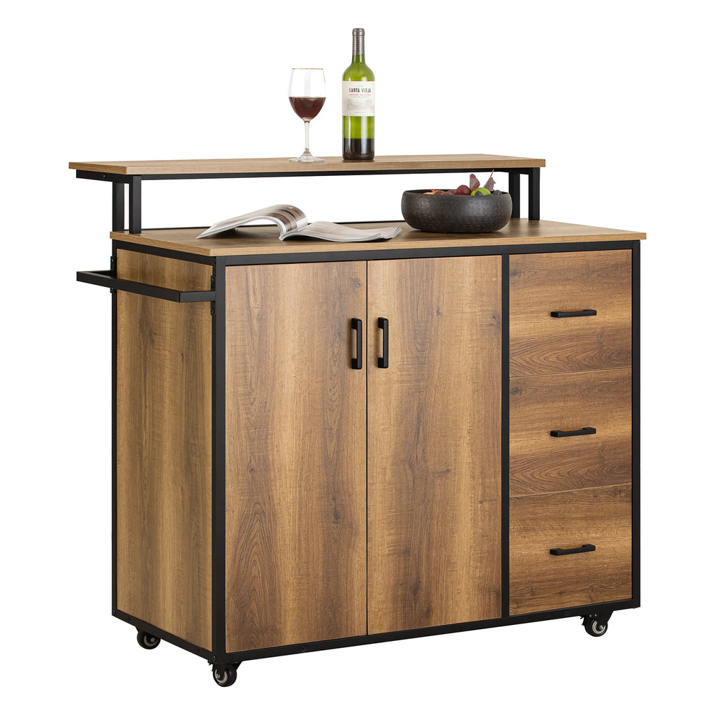 SoBuy KNL02-PF Design Kitchen Carts with Working plate Kitchen Island with Doors and Drawers Sideboard on Rollers Kitchen Trolley