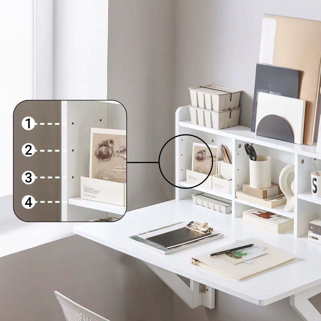 SoBuy FWT07-II-W Wall folding table with integrated shelf wall cabinet kitchen table dining table White BHT approx. 90x78x60cm