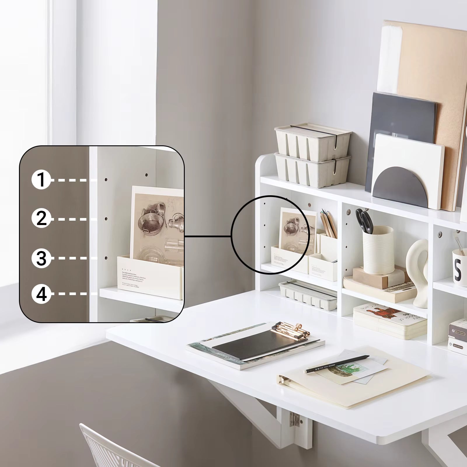 SoBuy FWT07-II-W Wall folding table with integrated shelf wall cabinet kitchen table dining table White BHT approx. 90x78x60cm