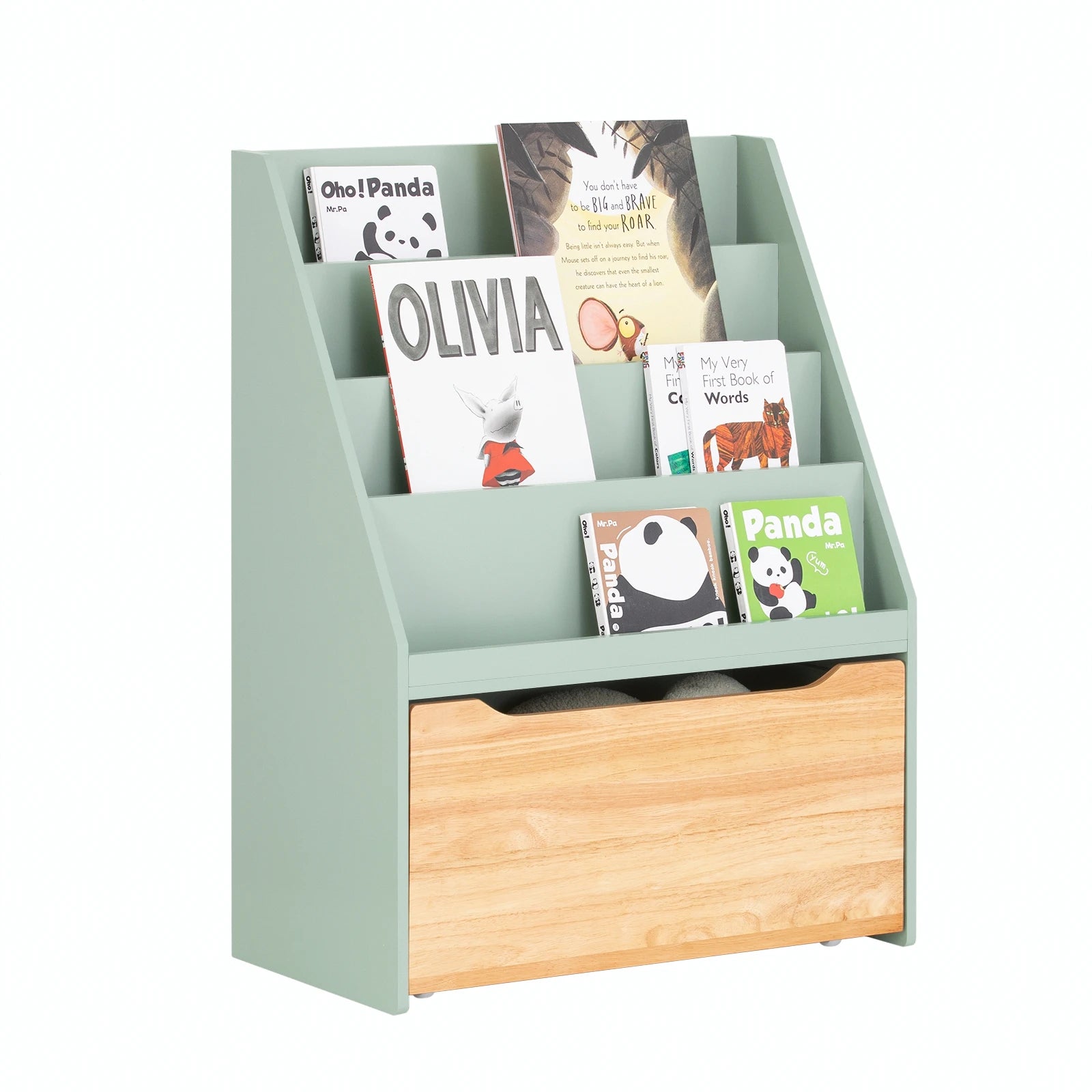 SoBuy KMB95-GR Children's Bookshelf with 4 Shelves and Removable toys chest Green Natural BHT approx. 62x80x30cm