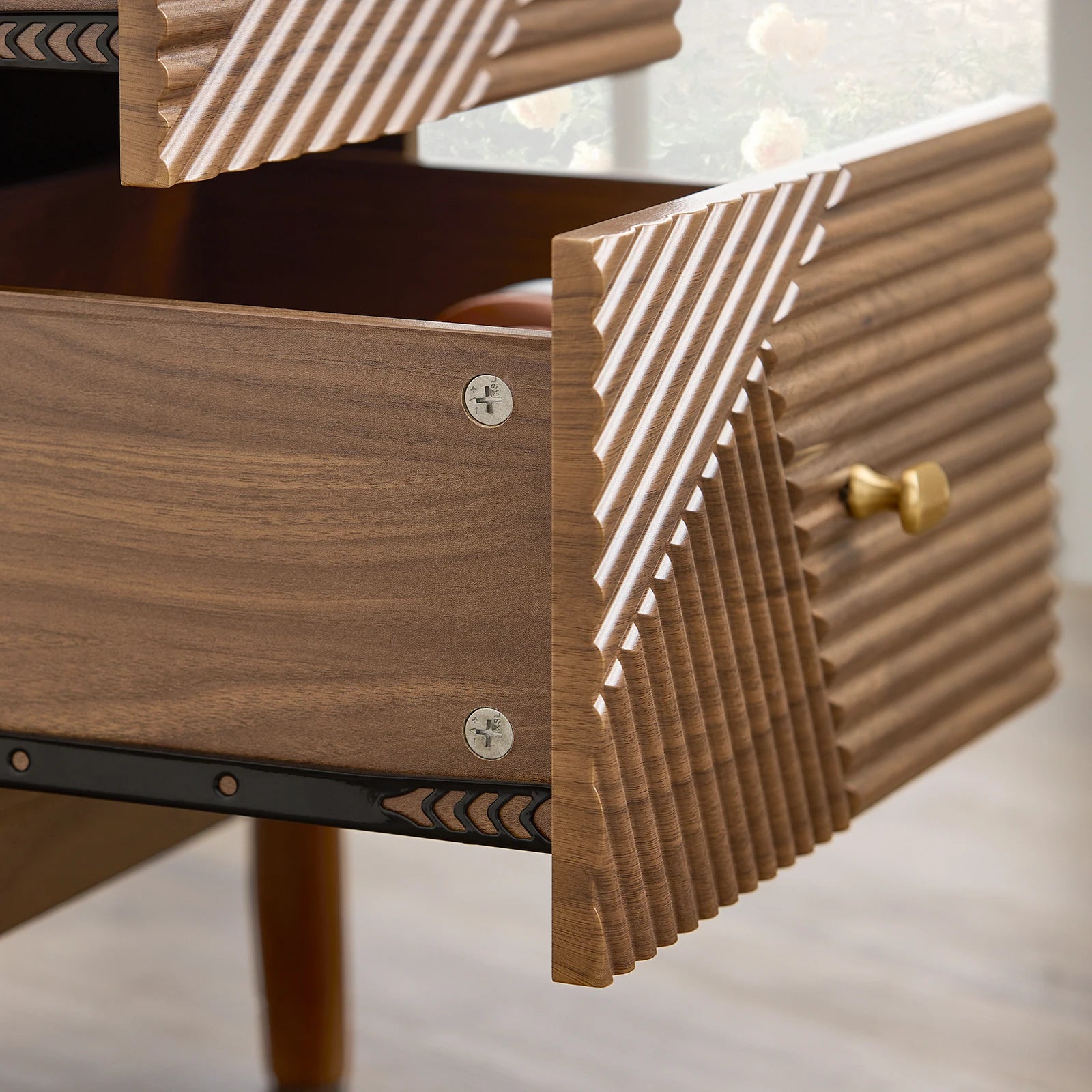 SoBuy FBT170-N vintage bedside table with 2 drawers, wood side table table with rubber tree wooden legs Brown 45 × 40 × 58