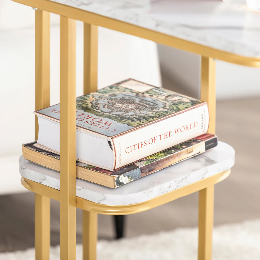 SoBuy FBT110-G side table with 2 shelves Sofa table coffee table Laptop table bed table care table with gold metal frame