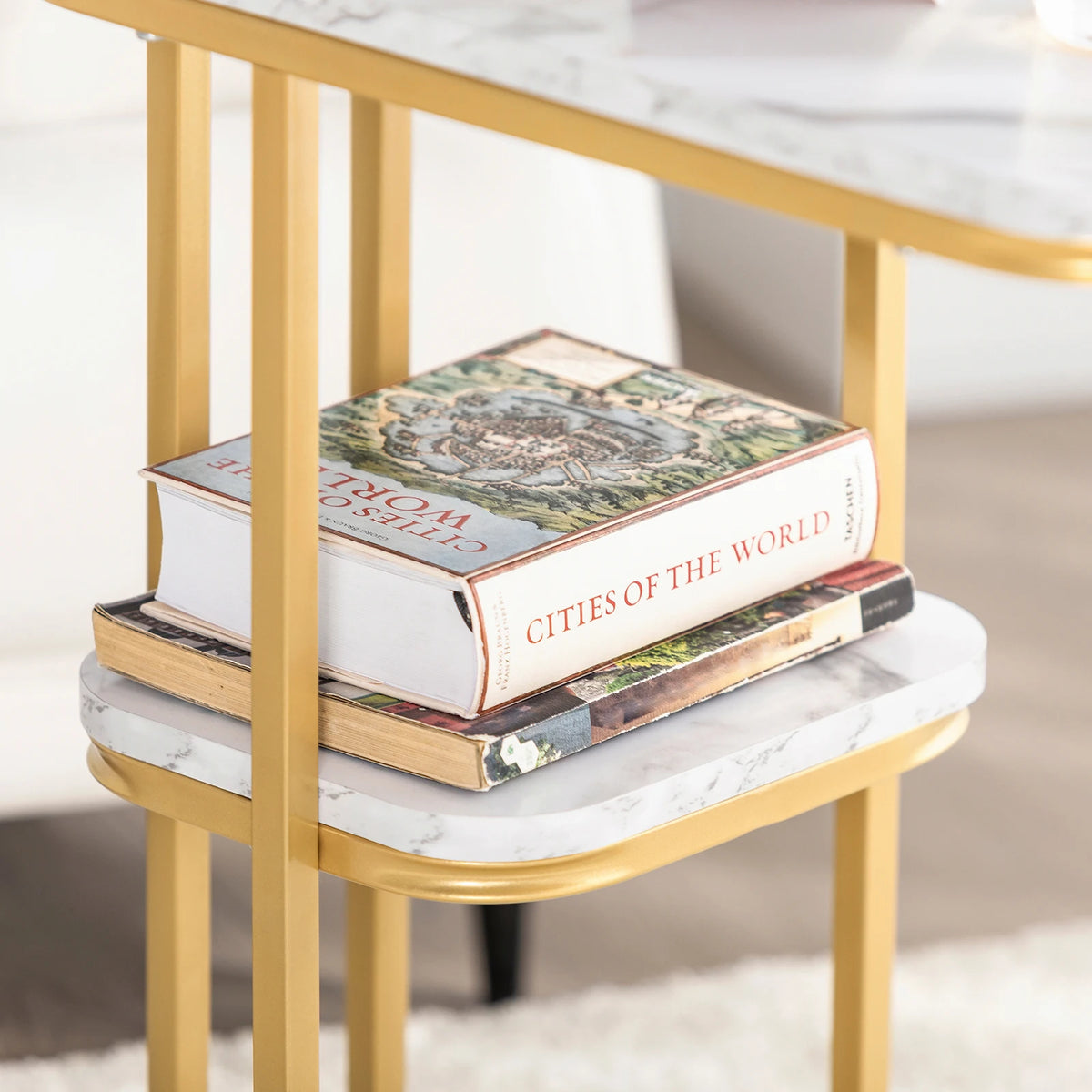 SoBuy FBT110-G side table with 2 shelves Sofa table coffee table Laptop table bed table care table with gold metal frame