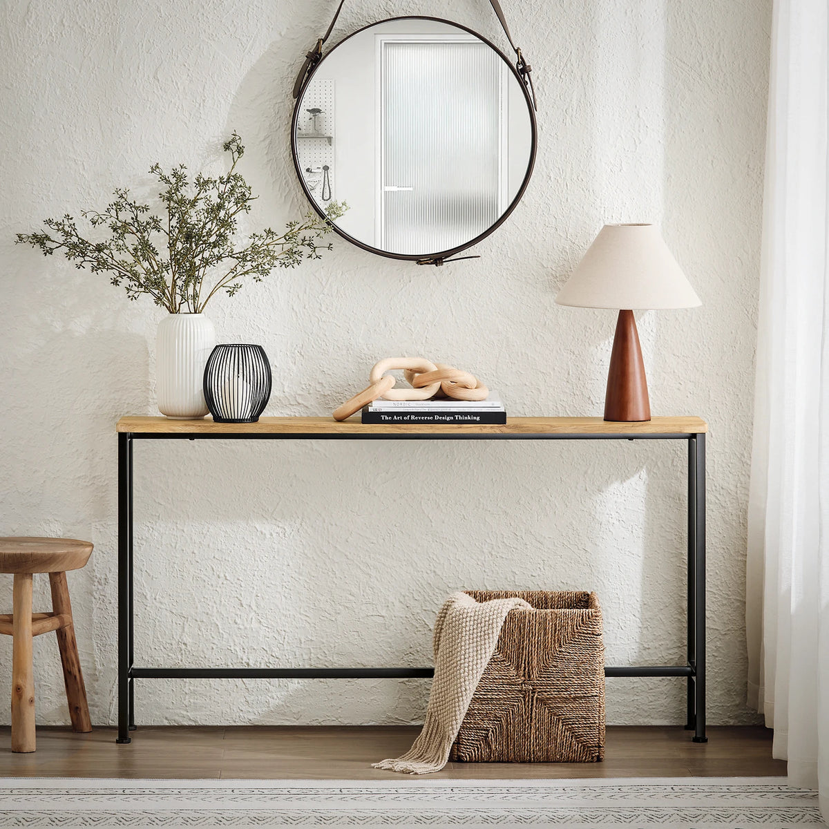 SoBuy FSB19-E console table narrow hallway table – console tables for the living room, vintage metal sideboard, robust design – ideal for hallway furniture, office – natural & black, 120x65x20cm