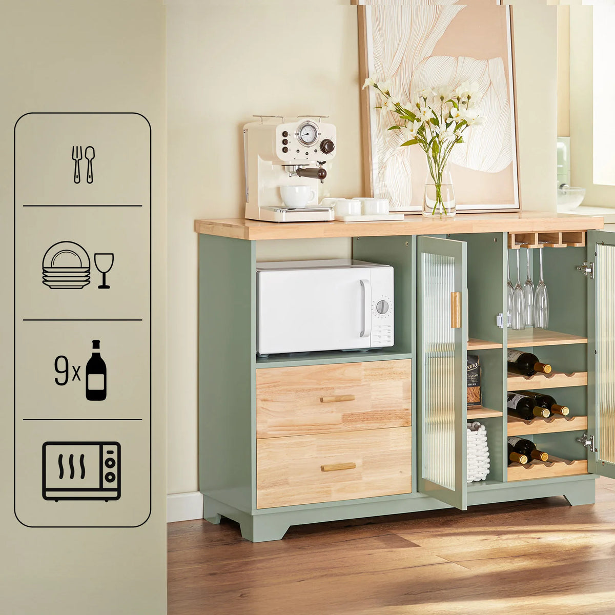 SoBuy FSB81 Buffet Sideboard with 2 Glass Doors Kitchen wardrobe Dresser wardrobe Hallway wardrobe Side wardrobe Microwave wardrobe