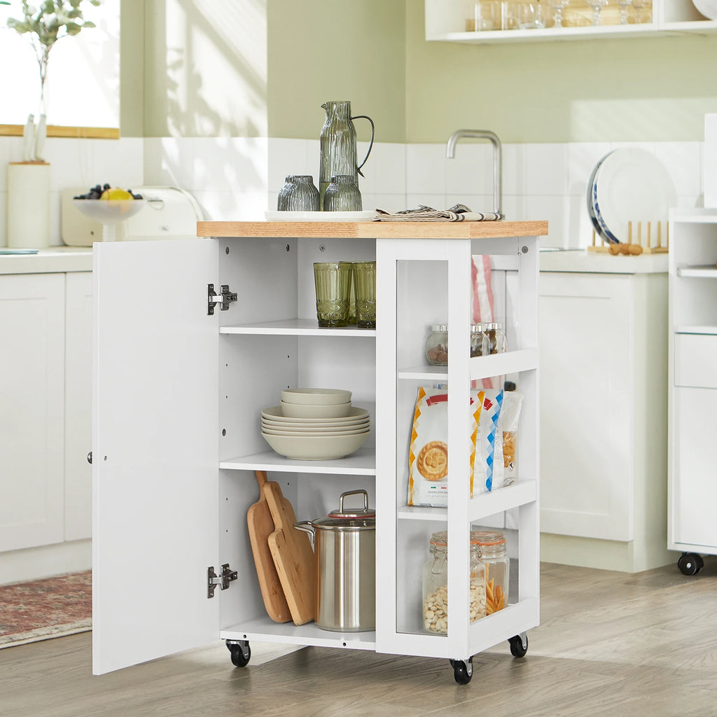 SoBuy FKW75-WN Roller Carts For kitchen living room Dining Room White-Nature
