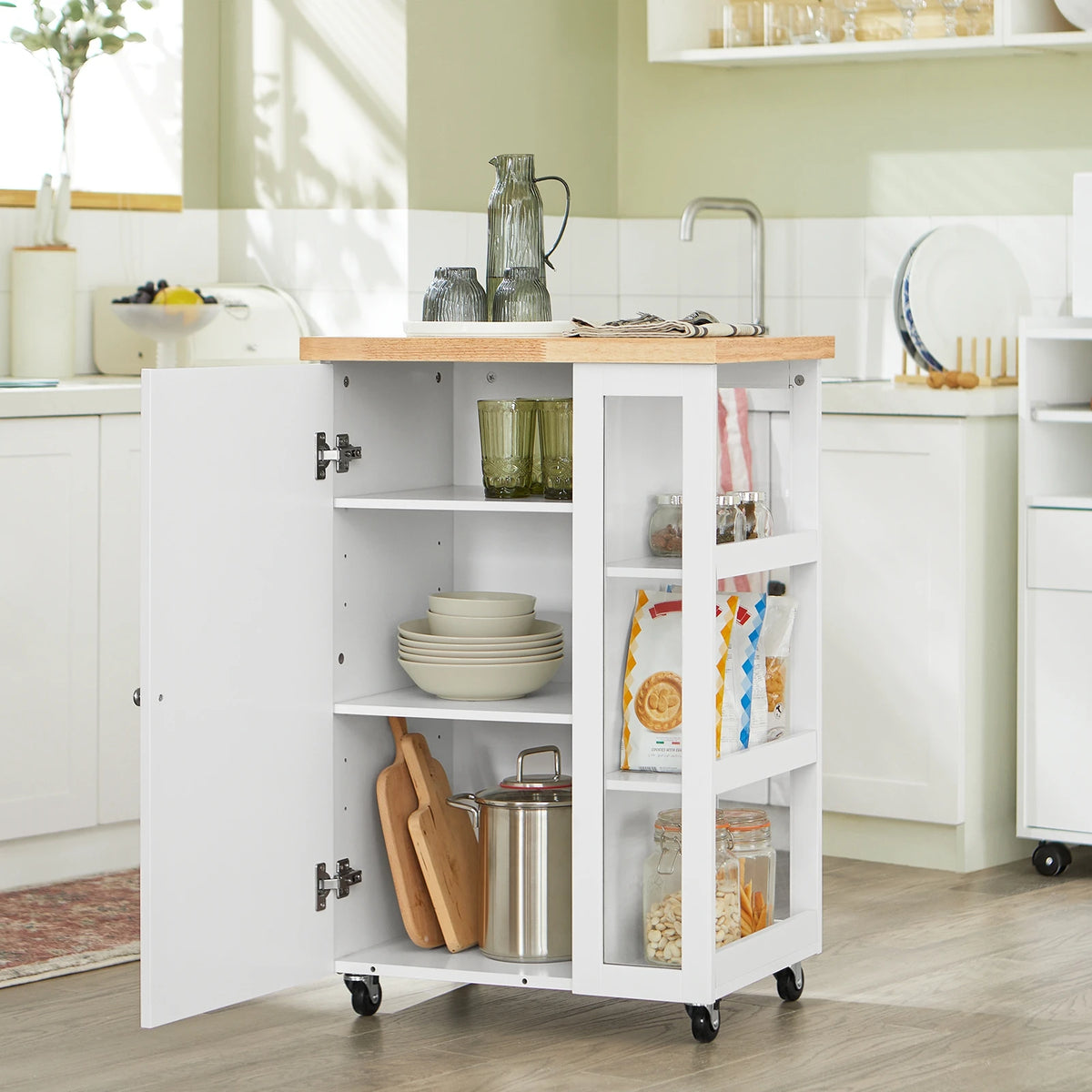 SoBuy FKW75-WN Roller Carts For kitchen living room Dining Room White-Nature