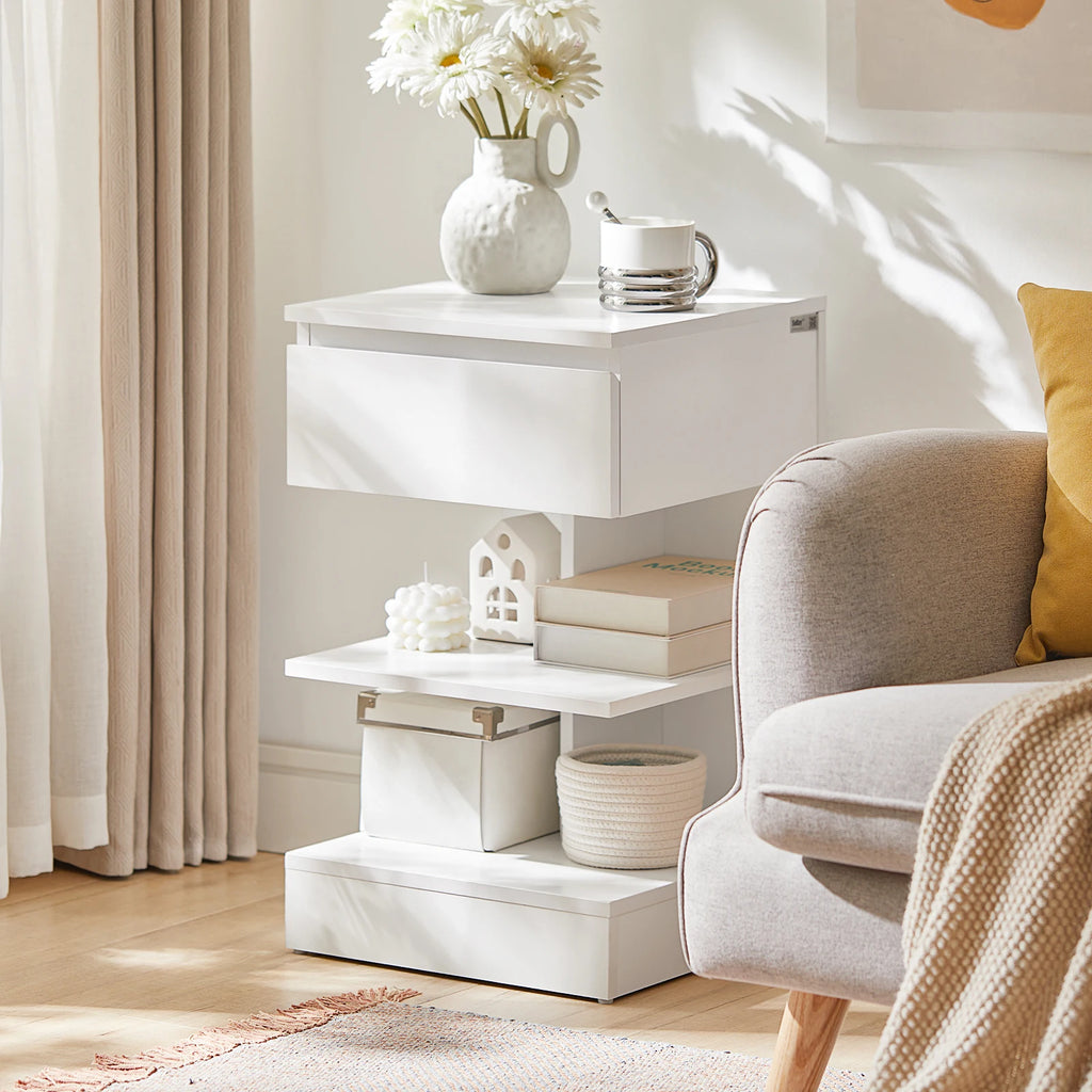 SoBuy FBT49x2 Set of 2 bedside table narrow bedside cabinet with 1 drawer and 2 shelves, Modern side table table 39x39x65CM