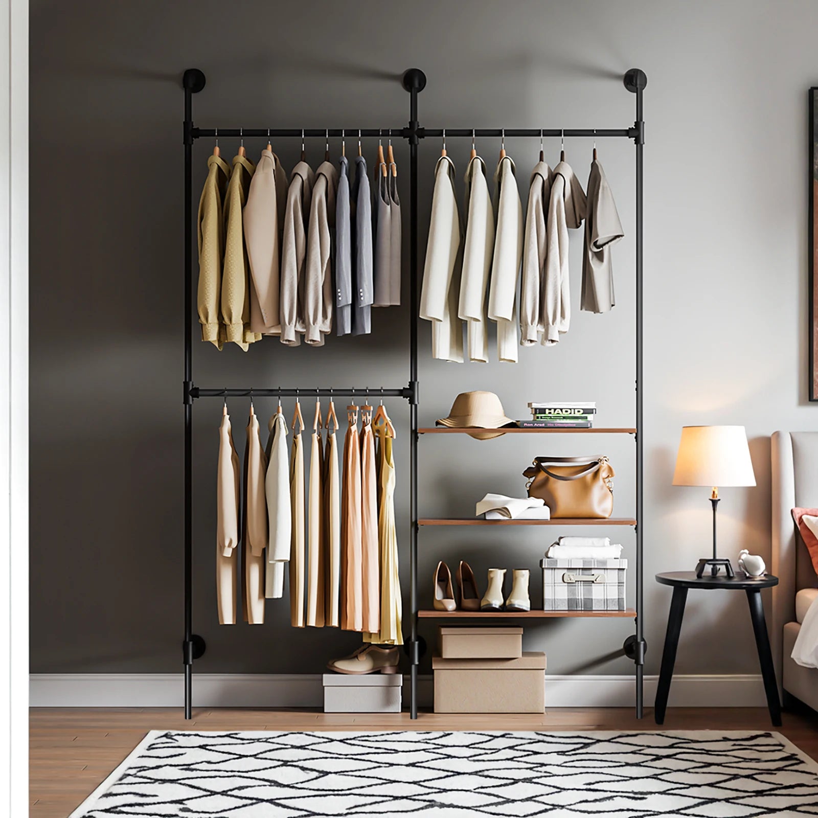SoBuy KLS18-SCH wall mounted dresses stand with 3 dresses rods & 3 MDF storage space-saving open dresses cabinet