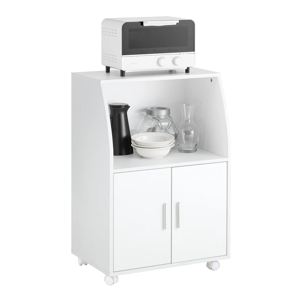 SoBuy FRG241-W Kitchen wardrobe Kitchen Trolley Roll wardrobe Beverage Trolley Microwave wardrobe with 2 shelves and 2 doors