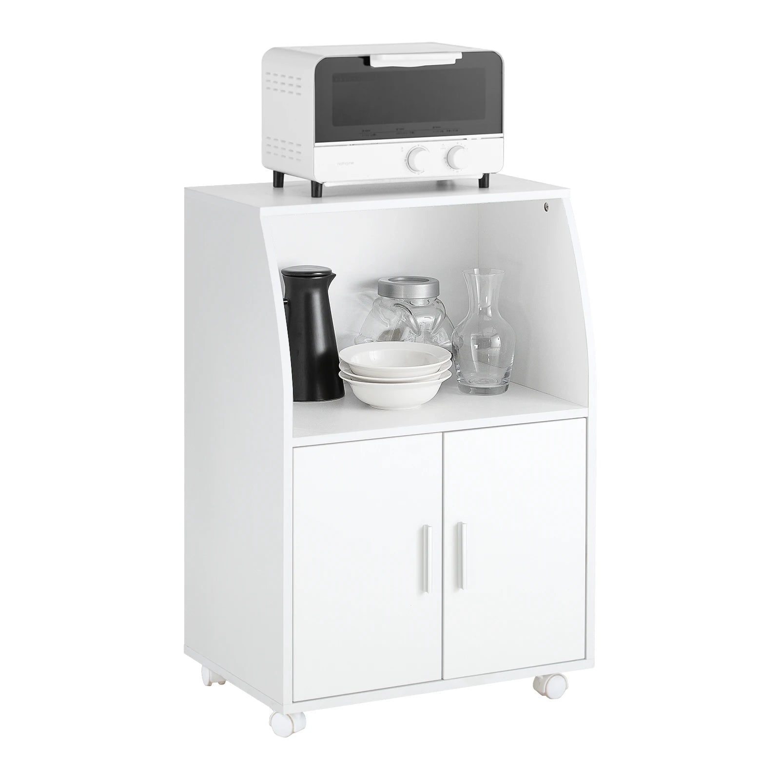 SoBuy FRG241-W Kitchen wardrobe Kitchen Trolley Roll wardrobe Beverage Trolley Microwave wardrobe with 2 shelves and 2 doors