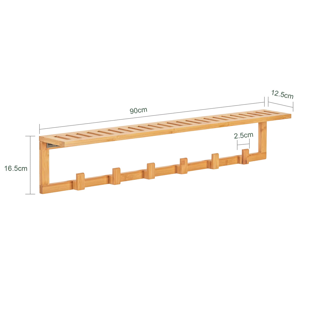 SoBuy FHK06-N Hallway wardrobe bathroom shelf Wall wardrobe with 6 hooks and storage towel holder made of bamboo BHT CA: 90x16.5x12.5 cm