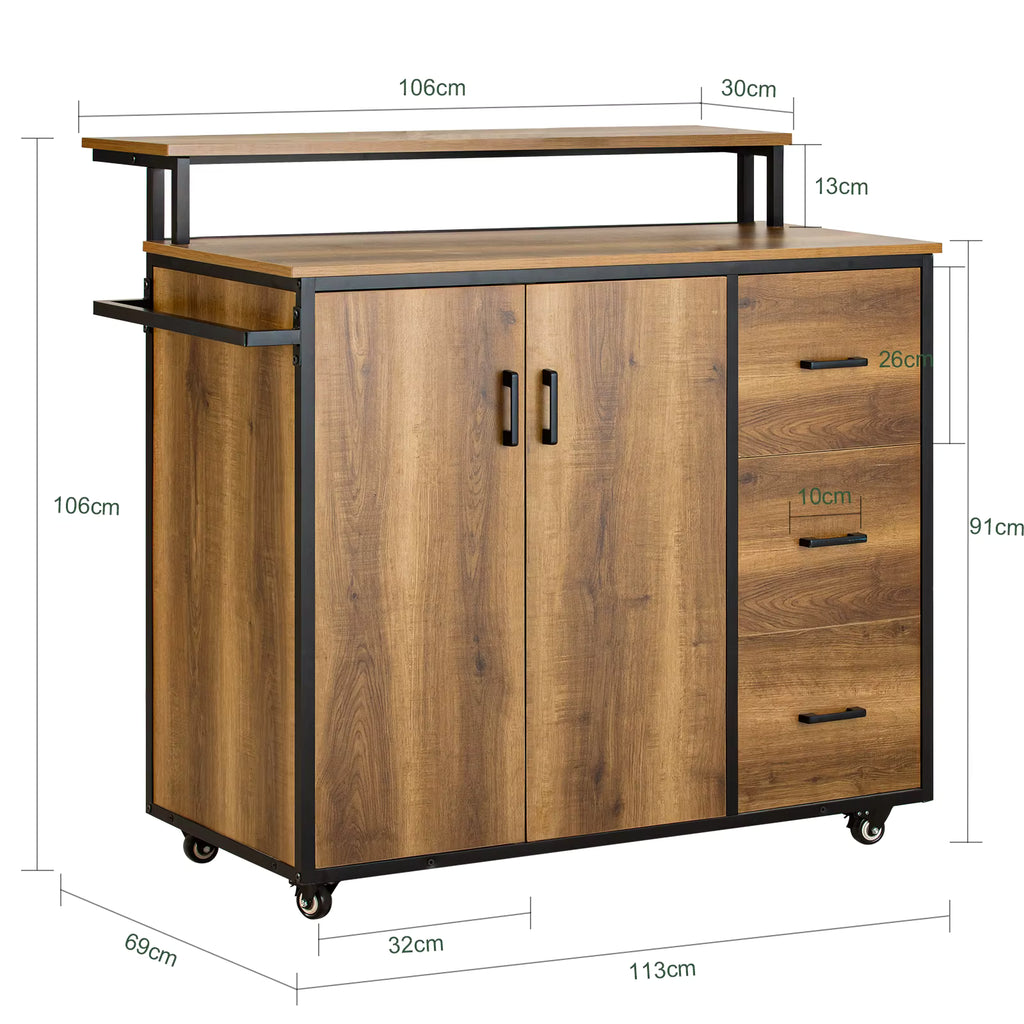 SoBuy KNL02-PF Design Kitchen Carts with Working plate Kitchen Island with Doors and Drawers Sideboard on Rollers Kitchen Trolley