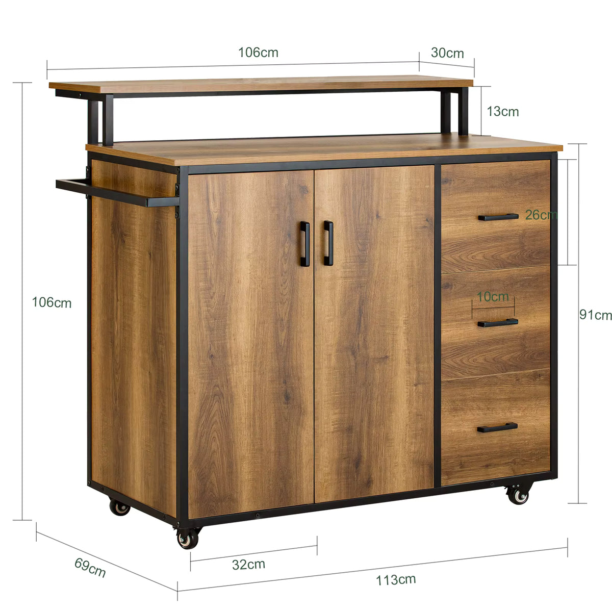 SoBuy KNL02-PF Design Kitchen Carts with Working plate Kitchen Island with Doors and Drawers Sideboard on Rollers Kitchen Trolley