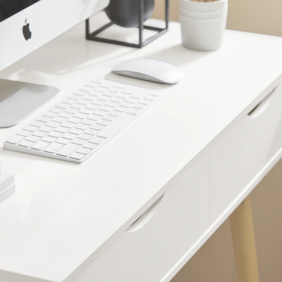 SoBuy FWT40-WN desk with 2 drawers table computer table children's desk office table, White/nature BHT CA: 90x77x45cm