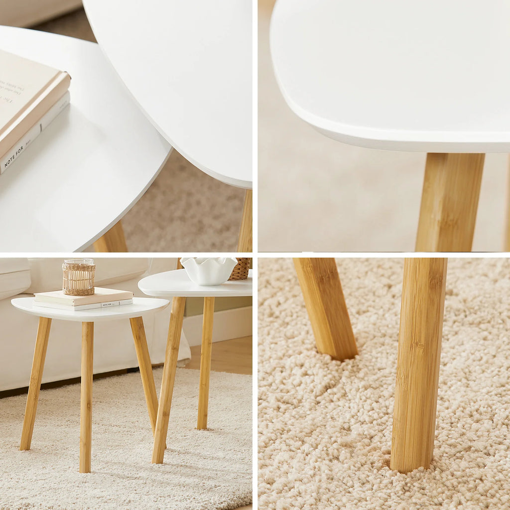 SoBuy FBT74-W Set of 2 side tables with shelves, coffee table, sofa table, nesting tables, bamboo, white/natural