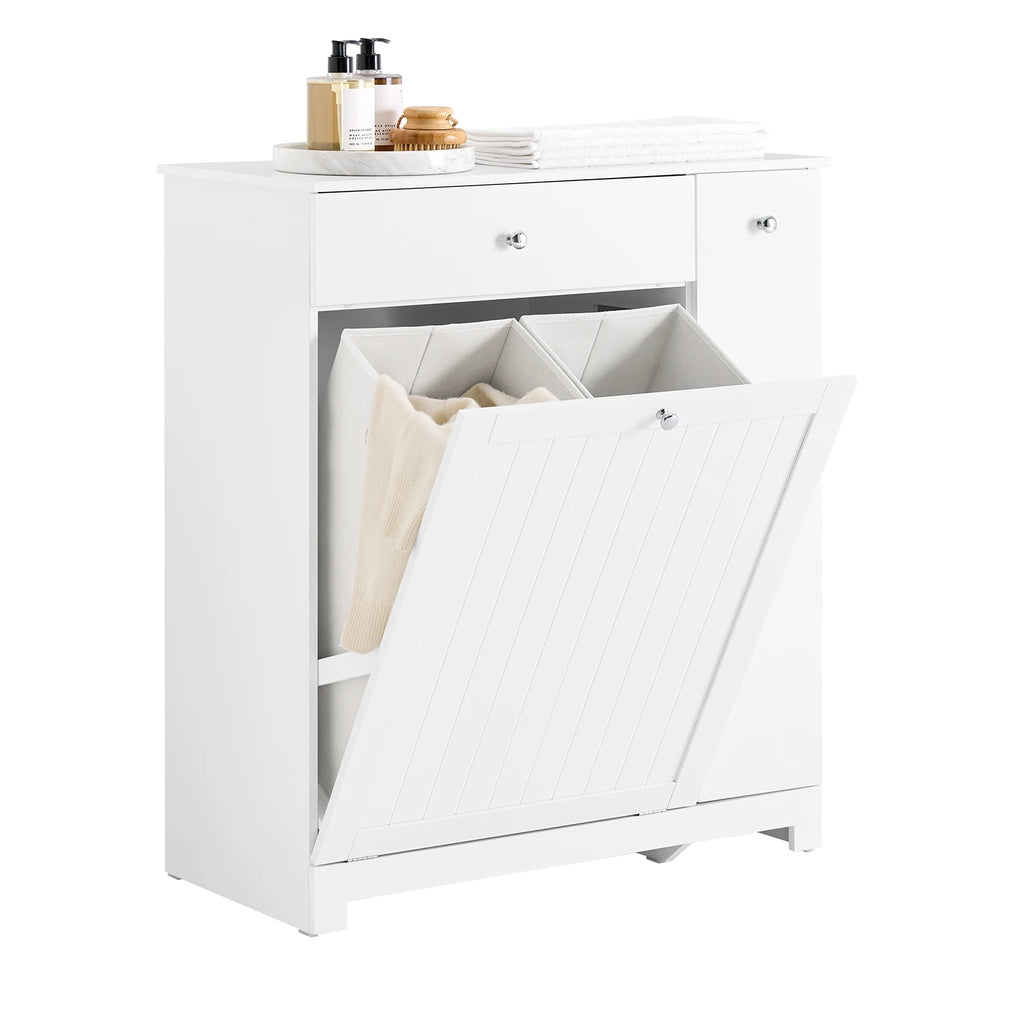 SoBuy BZR214-W Bathroom Cabinet with laundry collector, 1 drawer, 2 baskets & pull-out compartment 78x38x90cm