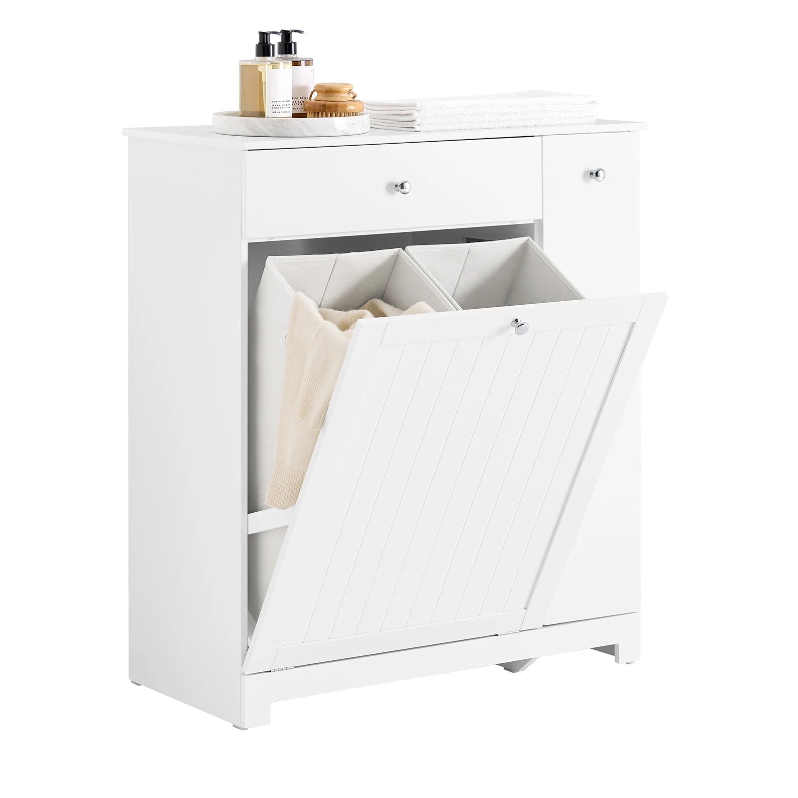 SoBuy BZR214-W Bathroom Cabinet with laundry collector, 1 drawer, 2 baskets & pull-out compartment 78x38x90cm