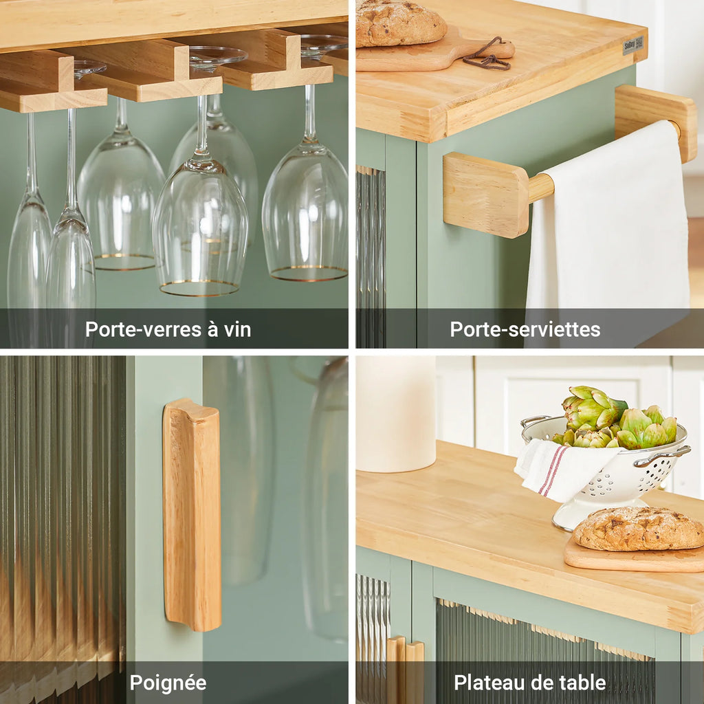 SoBuy FKW114 Kitchen Trolley with Wine Glass Holder and Bottle Holder for Light Mobility Sideboards for kitchen and Dining Room