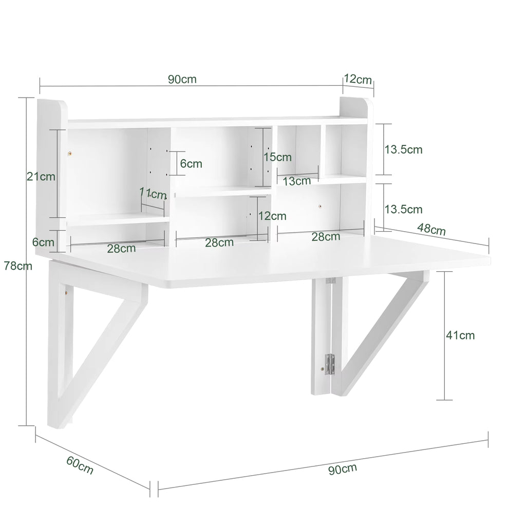 SoBuy FWT07-II-W Wall folding table with integrated shelf wall cabinet kitchen table dining table White BHT approx. 90x78x60cm