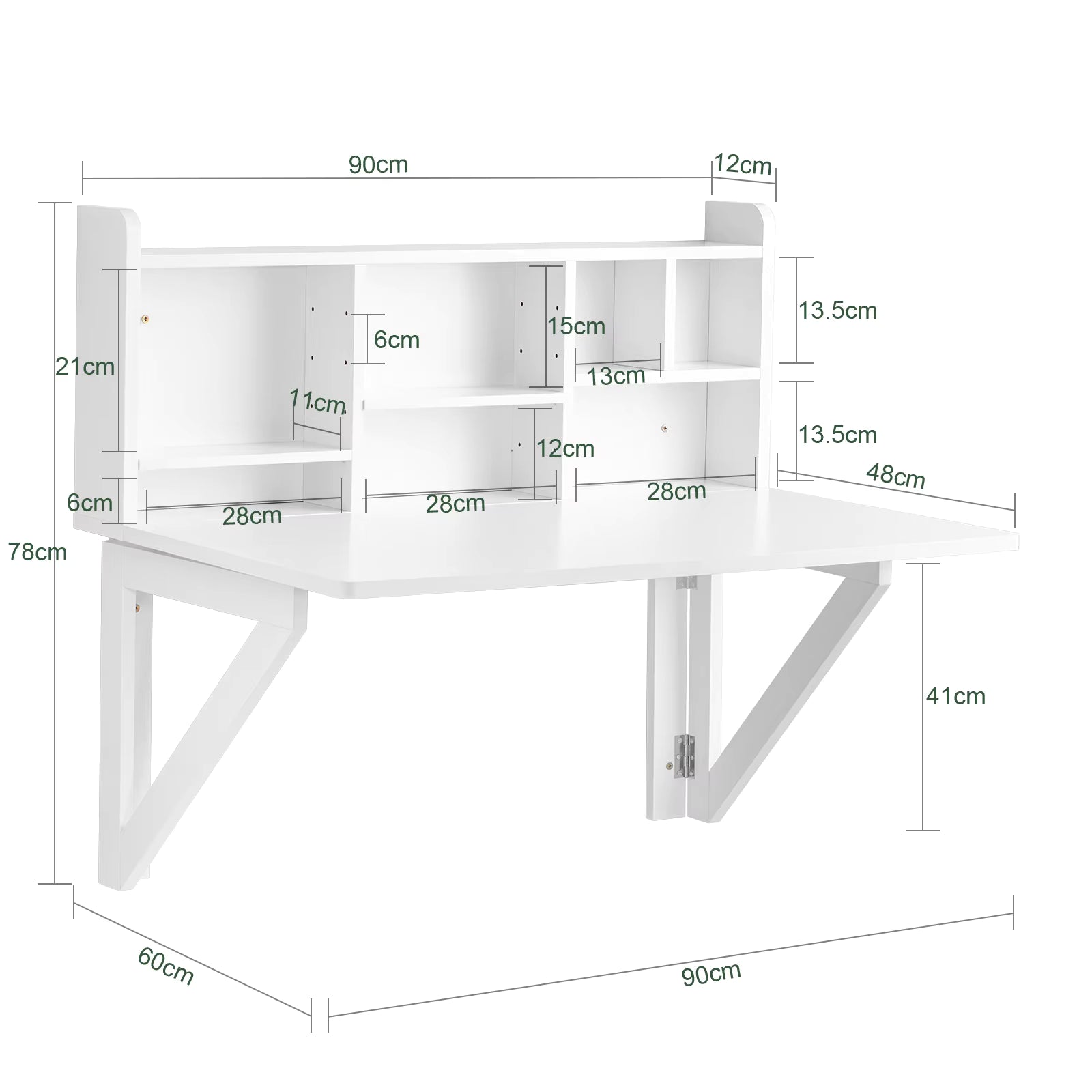 SoBuy FWT07-II-W Wall folding table with integrated shelf wall cabinet kitchen table dining table White BHT approx. 90x78x60cm
